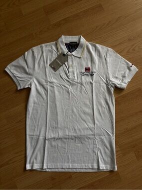 Napapijri White Polo with Embroidered Flag and Contrast Trim